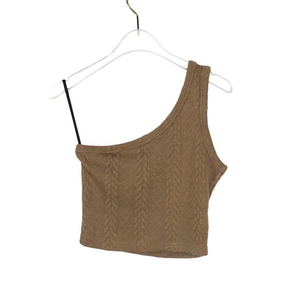 Shein Mocha Brown Cable Knit One Shoulder Top Crop Top - Picture 3 of 6